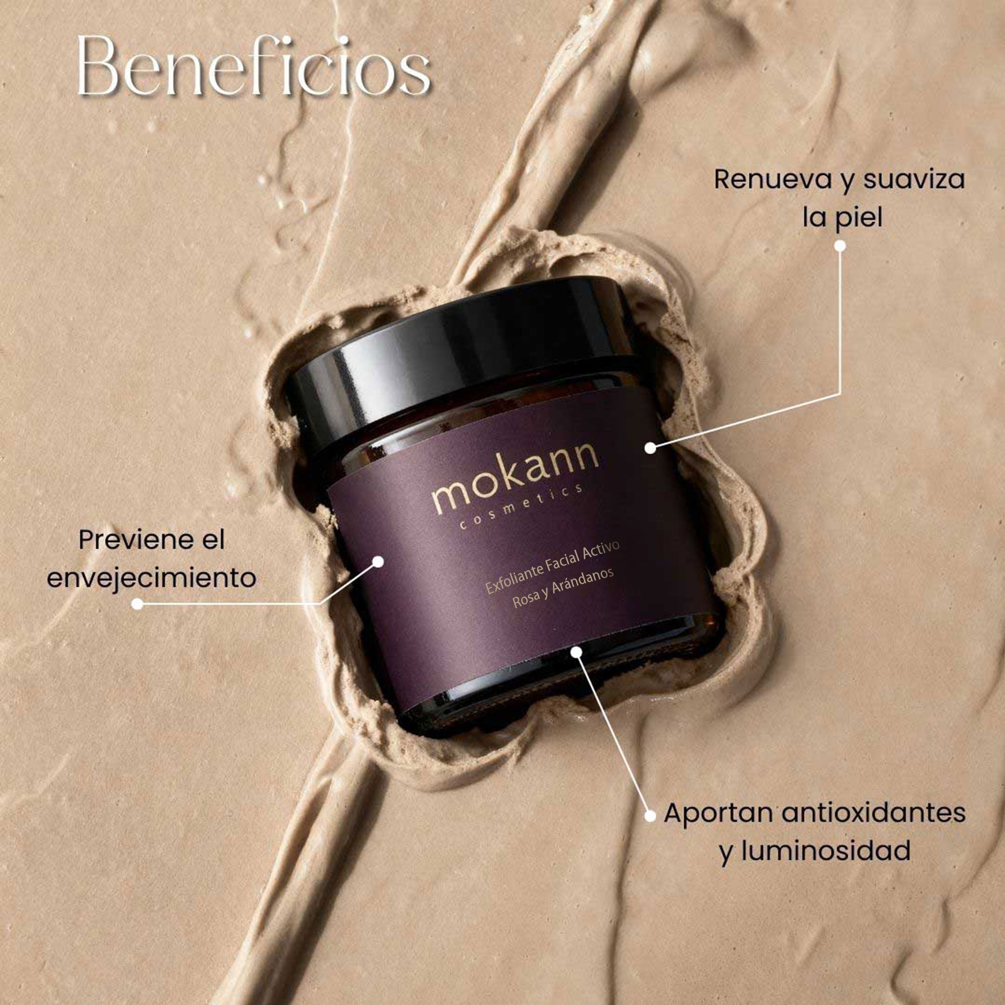 Exfoliante facial activo de rosas y arándanos.