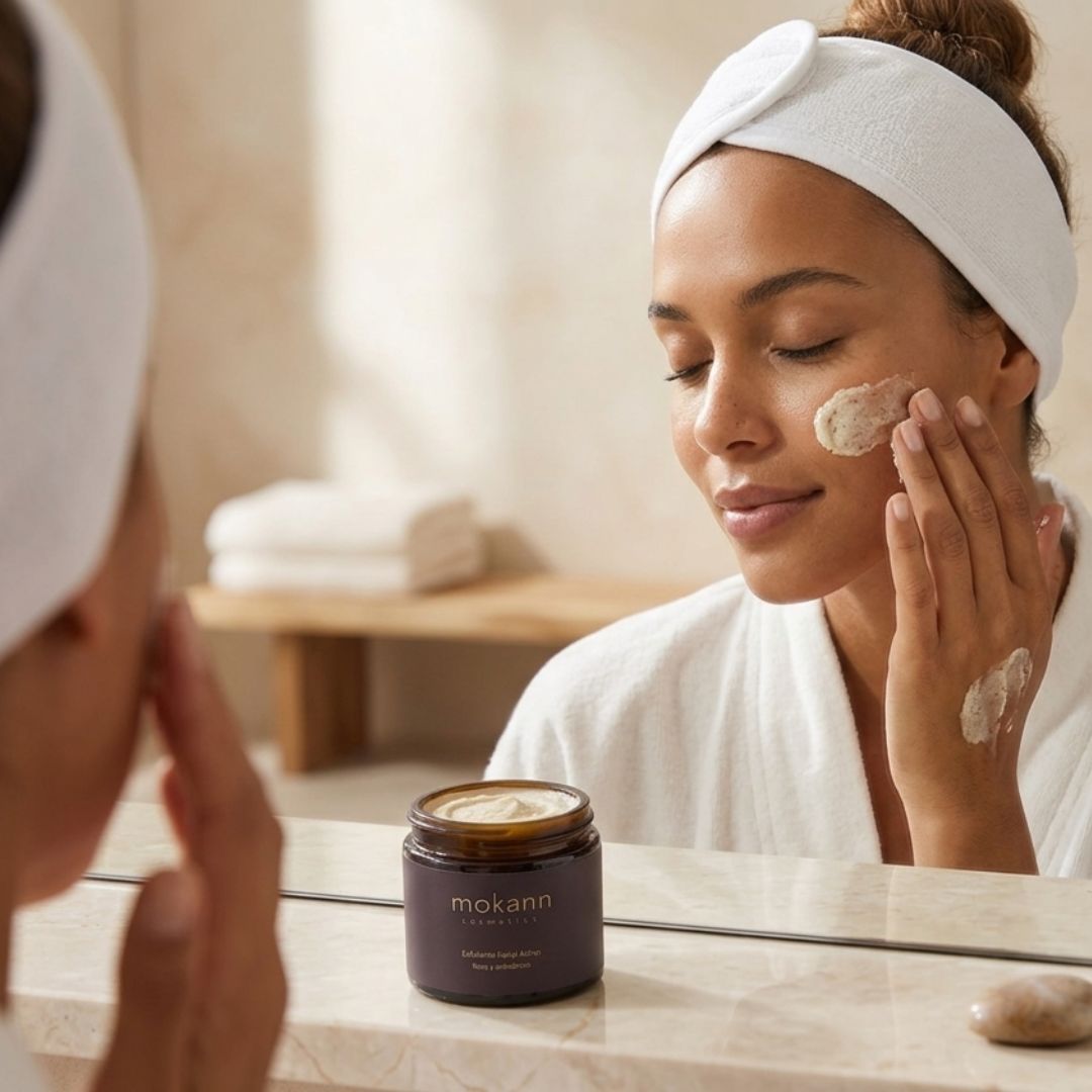 Exfoliante facial activo de rosas y arándanos.