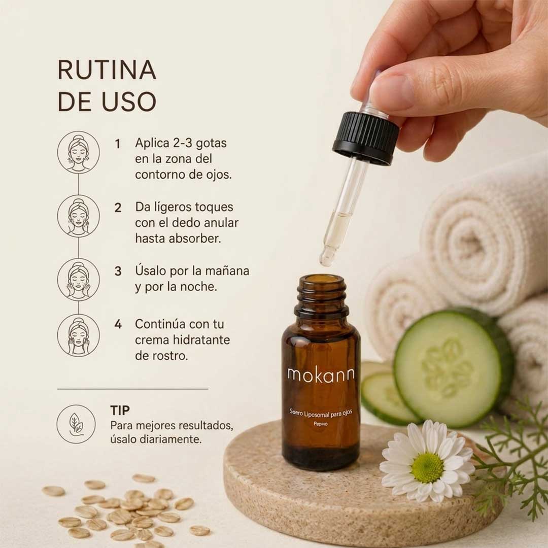 Sérum liposomal para ojos. Con ácido hialurónico y pepino.