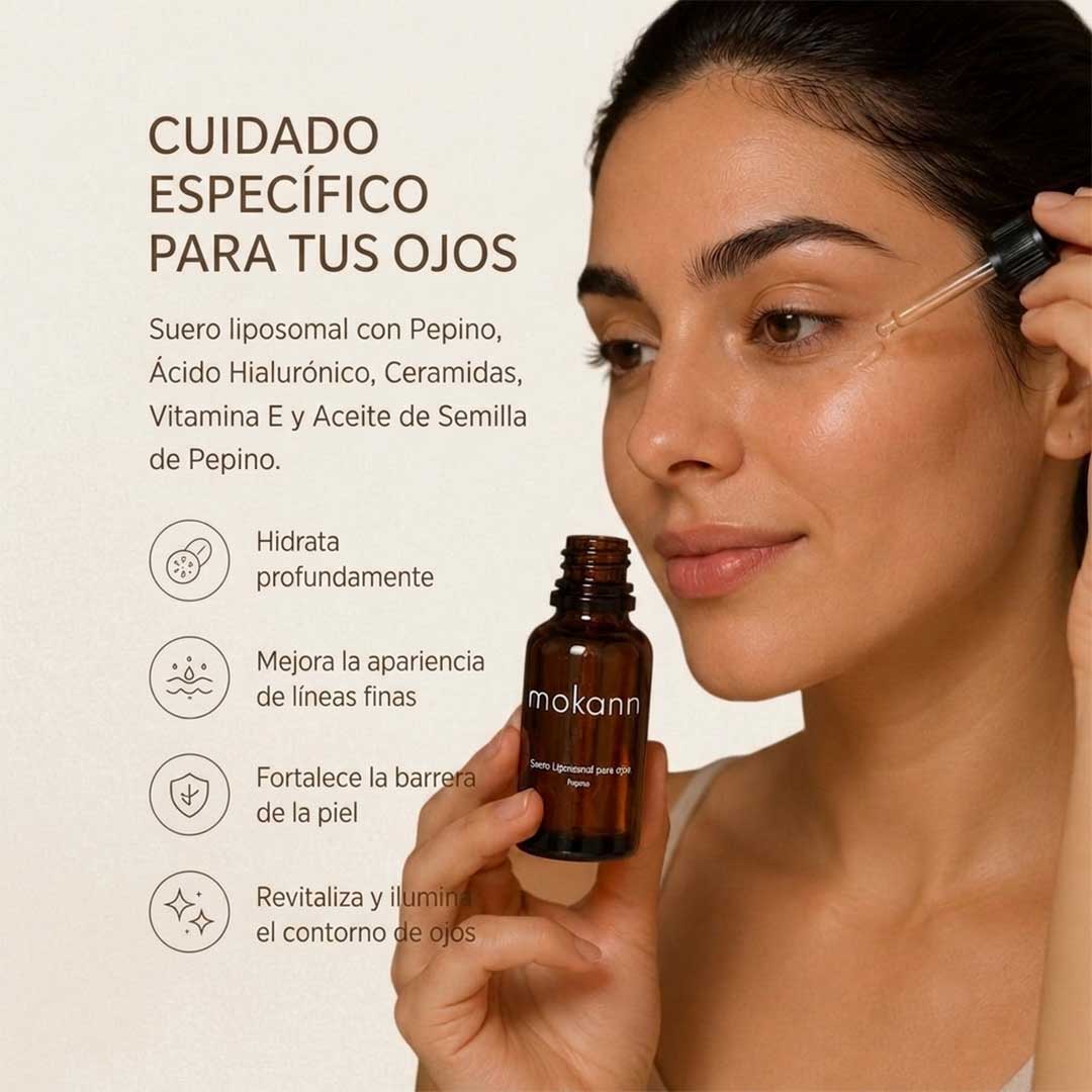Sérum liposomal para ojos. Con ácido hialurónico y pepino.