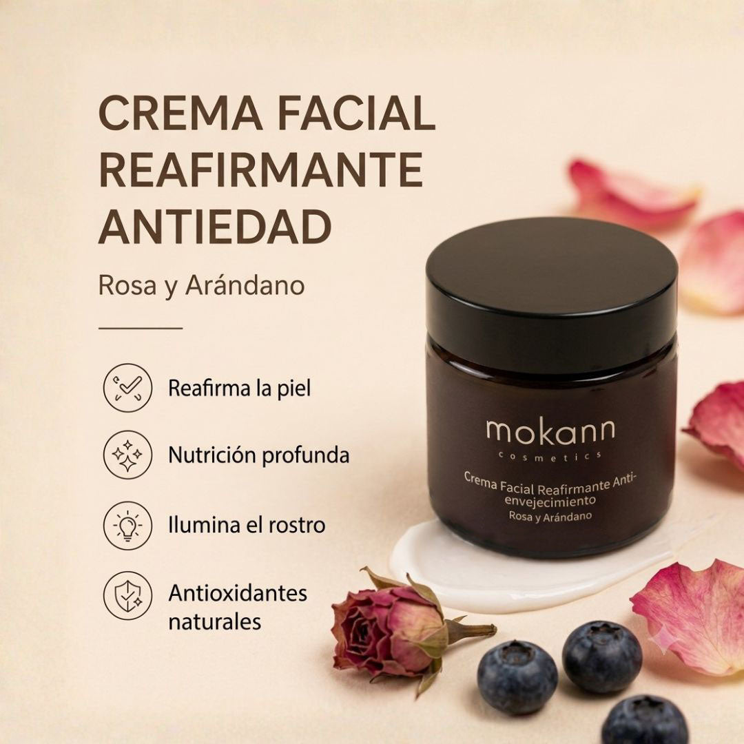 Crema Facial Reafirmante Antiedad de Rosa y Arándano.