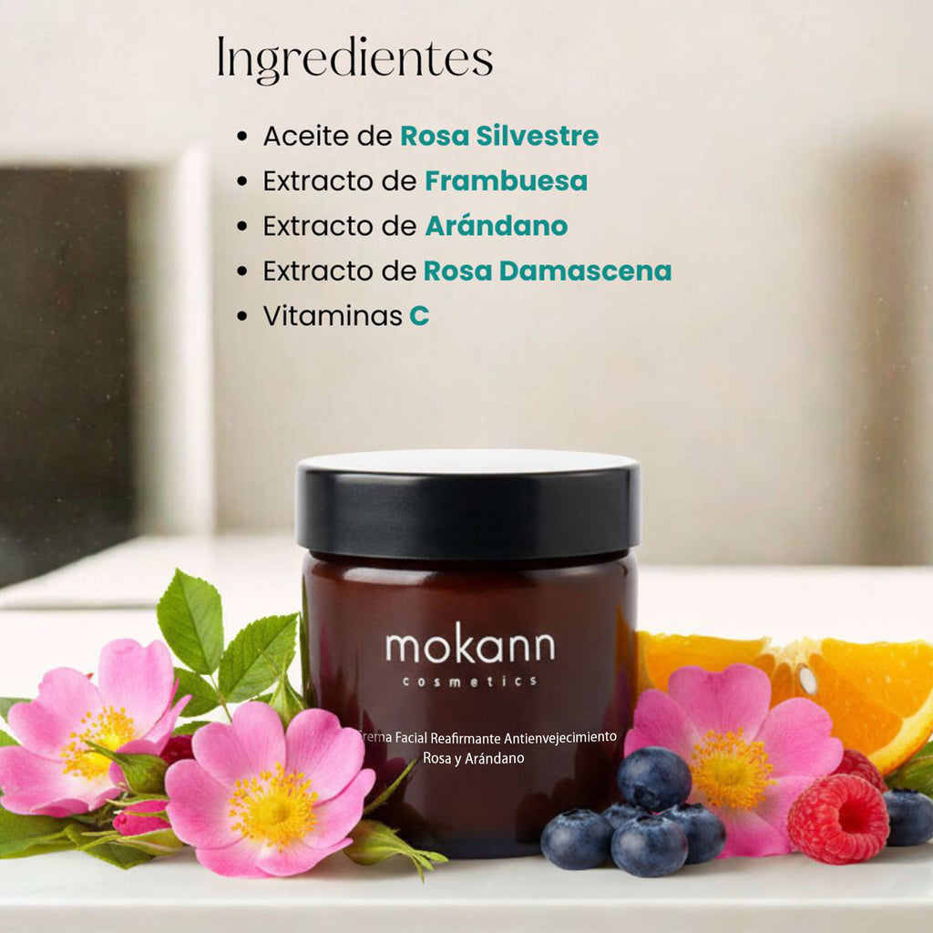 Crema Facial Reafirmante Antiedad de Rosa y Arándano.