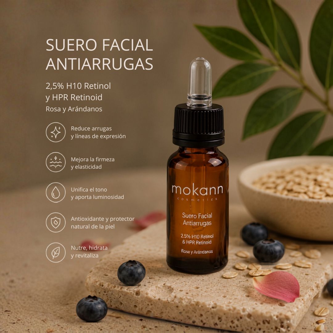 Serum Facial AntiArrugas 2,5% Retinol y HPR Retinoid de Rosa y Arándanos