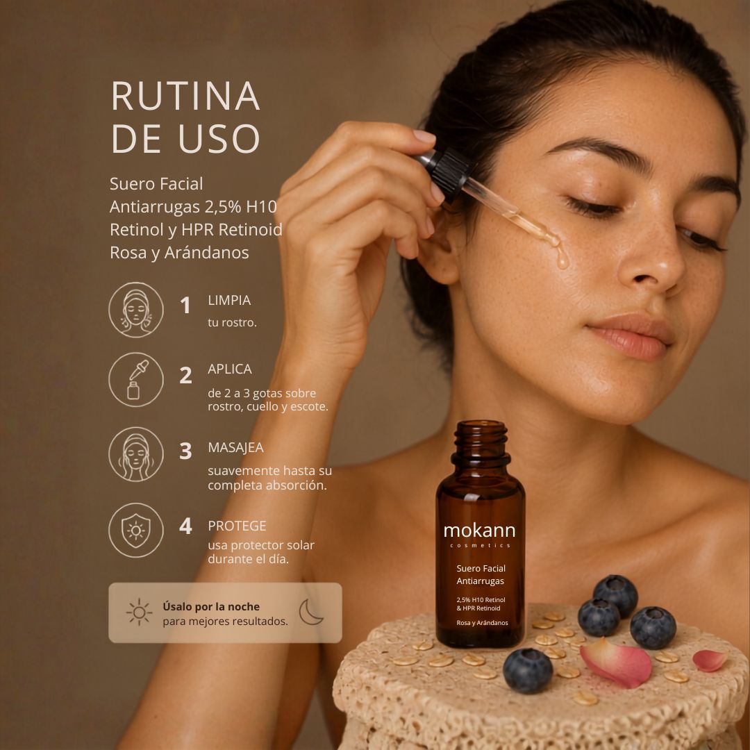 Serum Facial AntiArrugas 2,5% Retinol y HPR Retinoid de Rosa y Arándanos