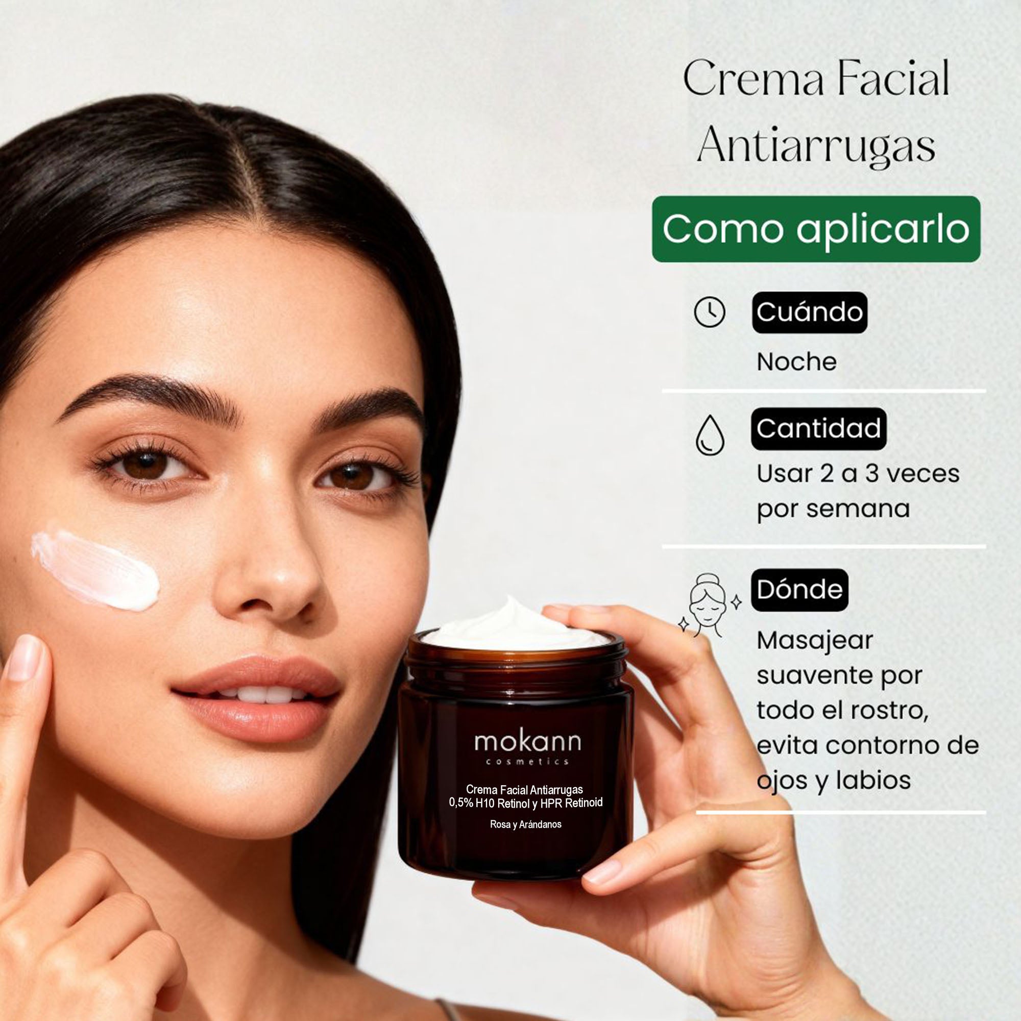 Crema Facial Antiarrugas 0,5% H10 Retinol &amp; HPR Retinoid con Rosa y Arándano