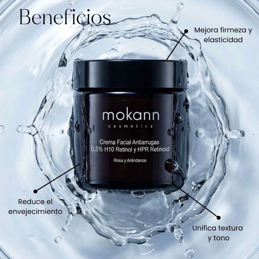Crema Facial Antiarrugas 0,5% H10 Retinol &amp; HPR Retinoid con Rosa y Arándano